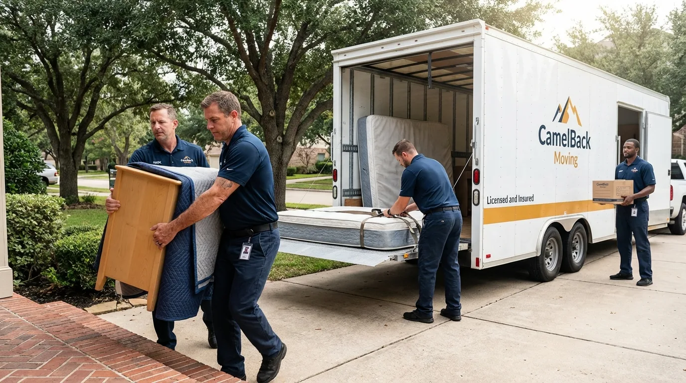Crew loading residential truck for cross-state move from Mountain Grove, MO